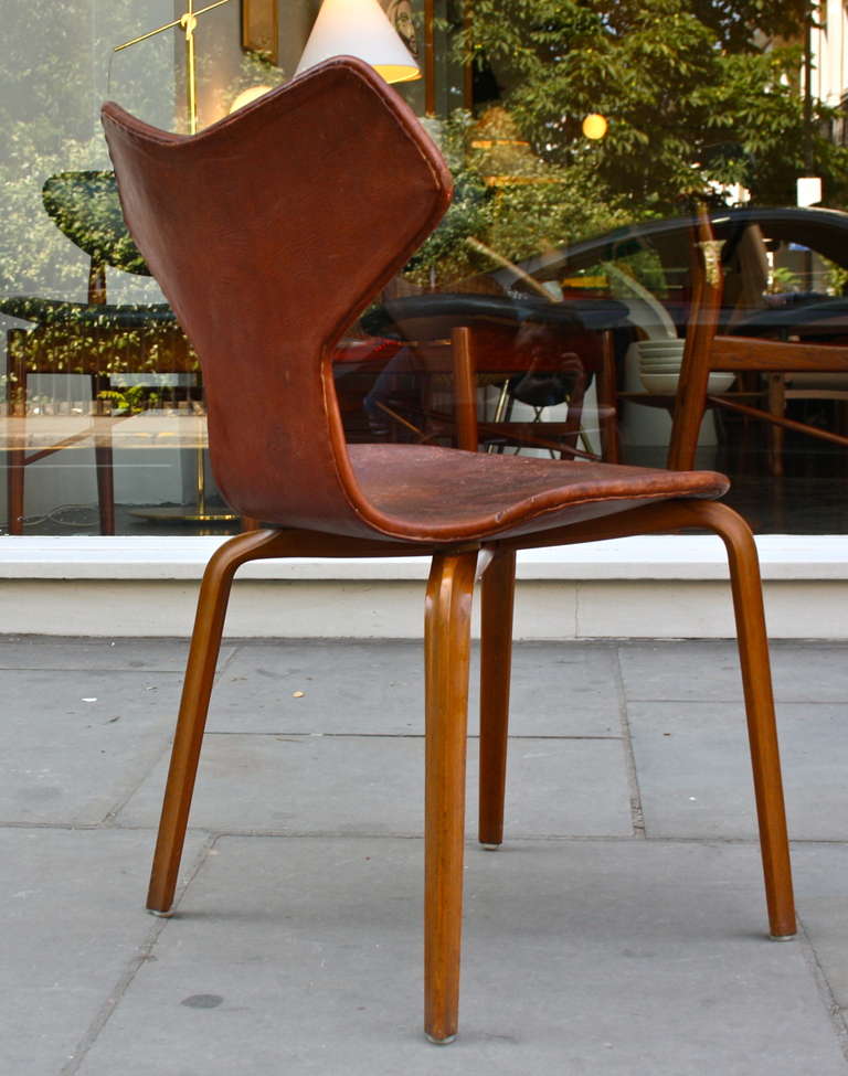 Danish Arne Jacobsen Cognac Leather Grand Prix Chair
