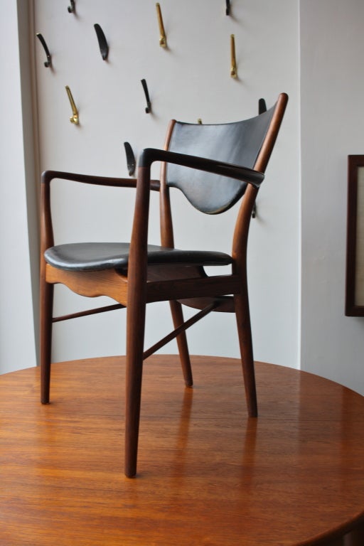 Rio Rosewood Finn Juhl Armchair with the original black leather upholstery. Made by Bovirke