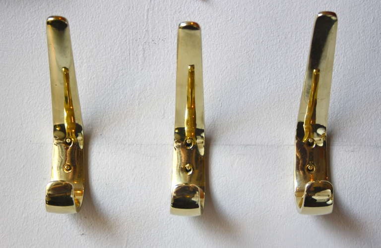 Set of Three Brass Hooks by Carl Aubock