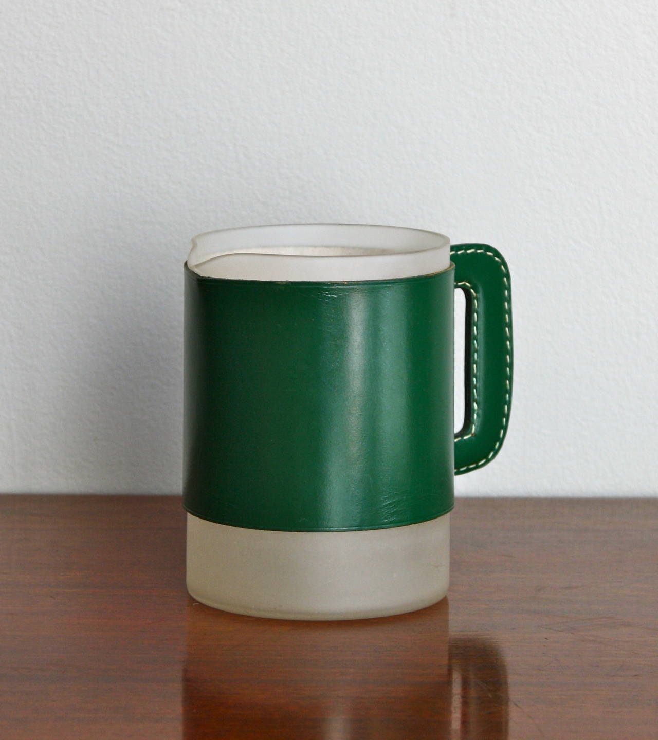Modern Carl Auböck Leather and Opaque Glass Jug
