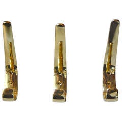 Set of Three Brass Hooks by Carl Aubock