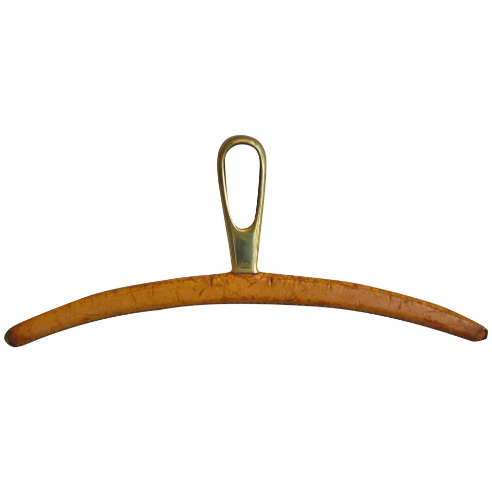 Rare Leather Covered Solid Brass Hanger by Carl Aubock