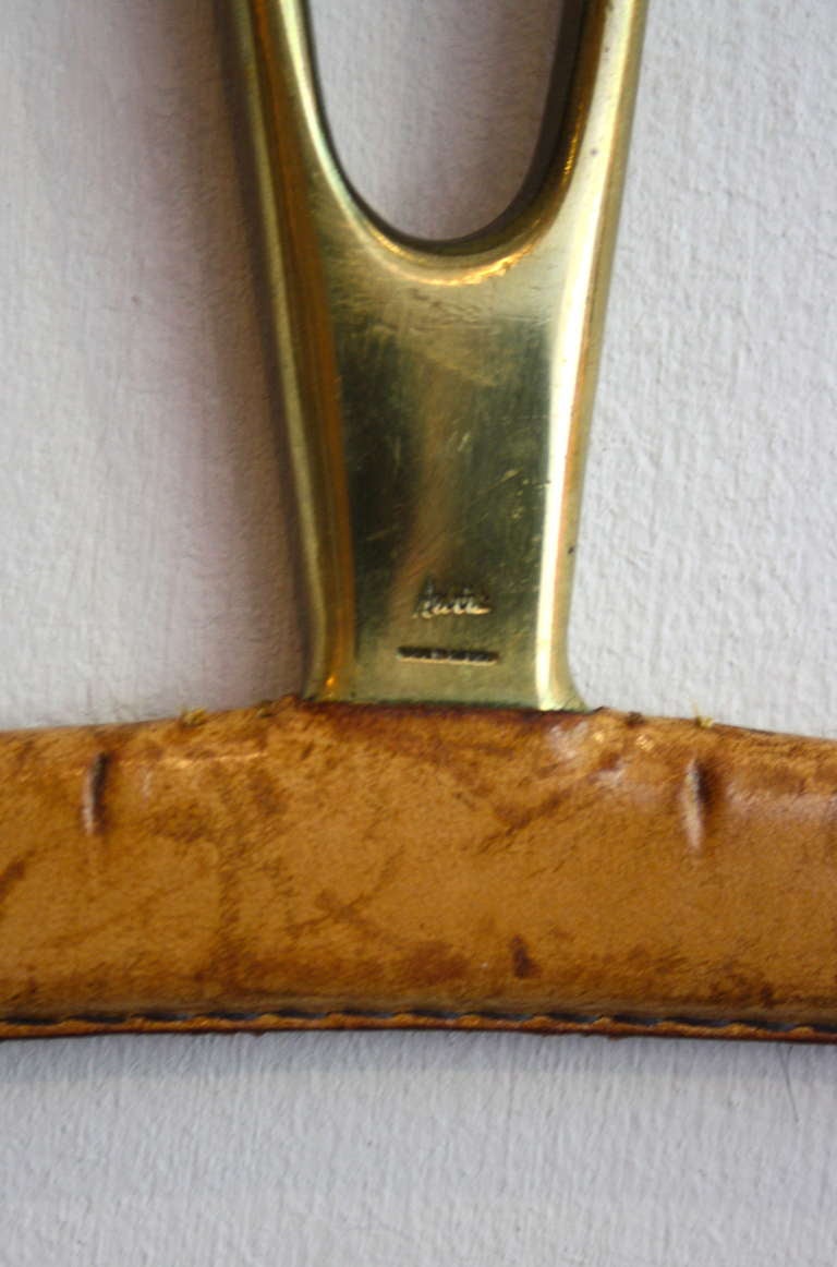 Rare Leather Covered Solid Brass Hanger by Carl Aubock In Good Condition In London, GB