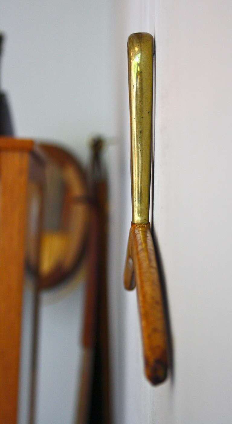 Austrian Rare Leather Covered Solid Brass Hanger by Carl Aubock