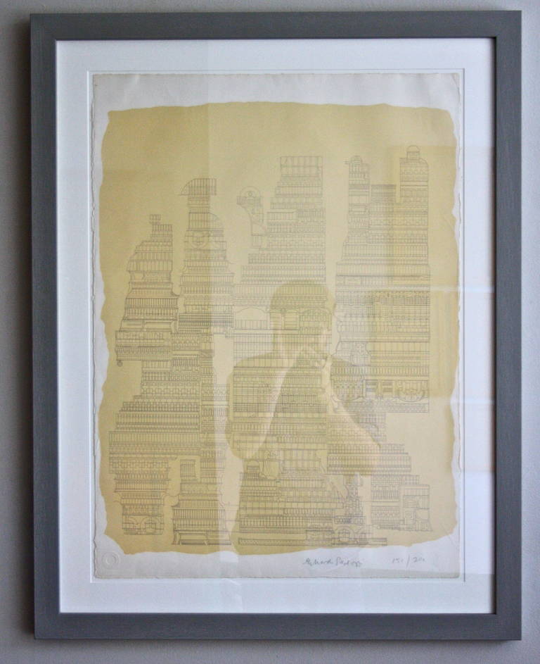 Large line print by Eduardo Paolozzi signed and numbered. Reframed in a simple grey frame.