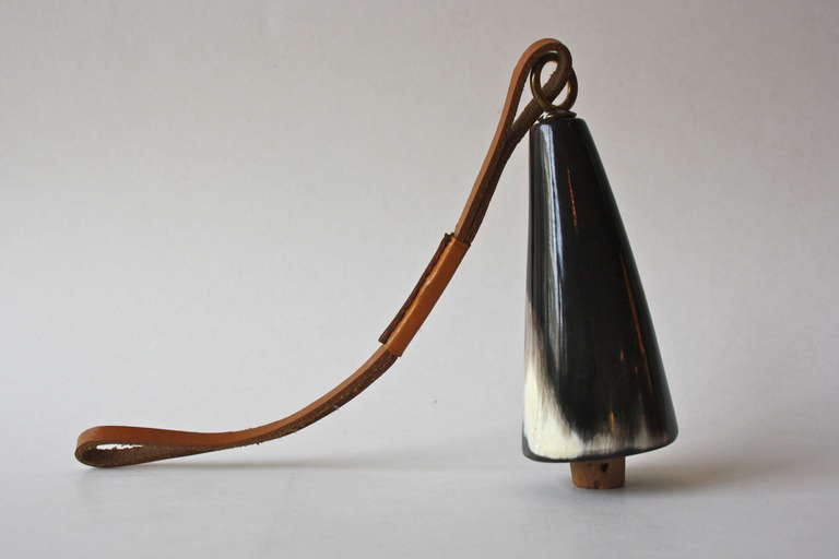 Large Horn Bottle Stopper with a Brown Leather Strap by Carl Aubock
