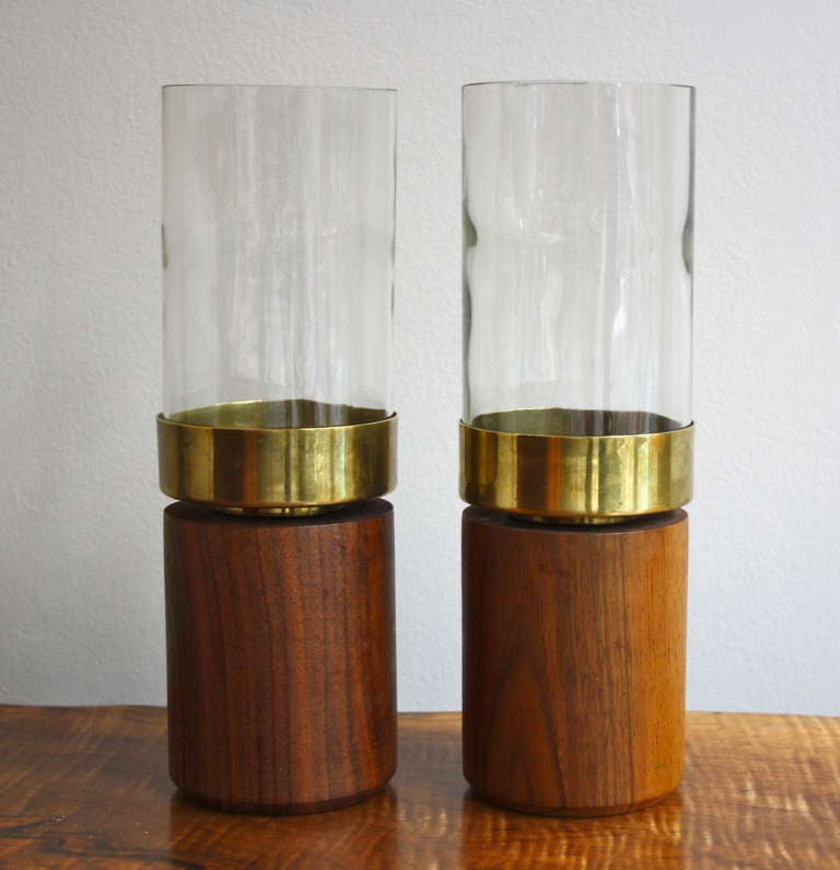 Pair of Candle Holders With Glass Covers by Carl Aubock