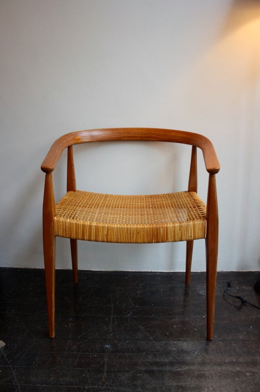 Teak and cane chair by Nanna Ditzel. Made by Kolds Savvaerk. Strong chair and early example of the work of Nanna Ditzel.