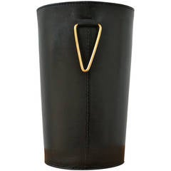 Elegant Black Leather Waste Paper Basket by Carl Auböck