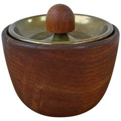 Carl Aubock Walnut Tobacco Pot with a Leather and Brass Lid