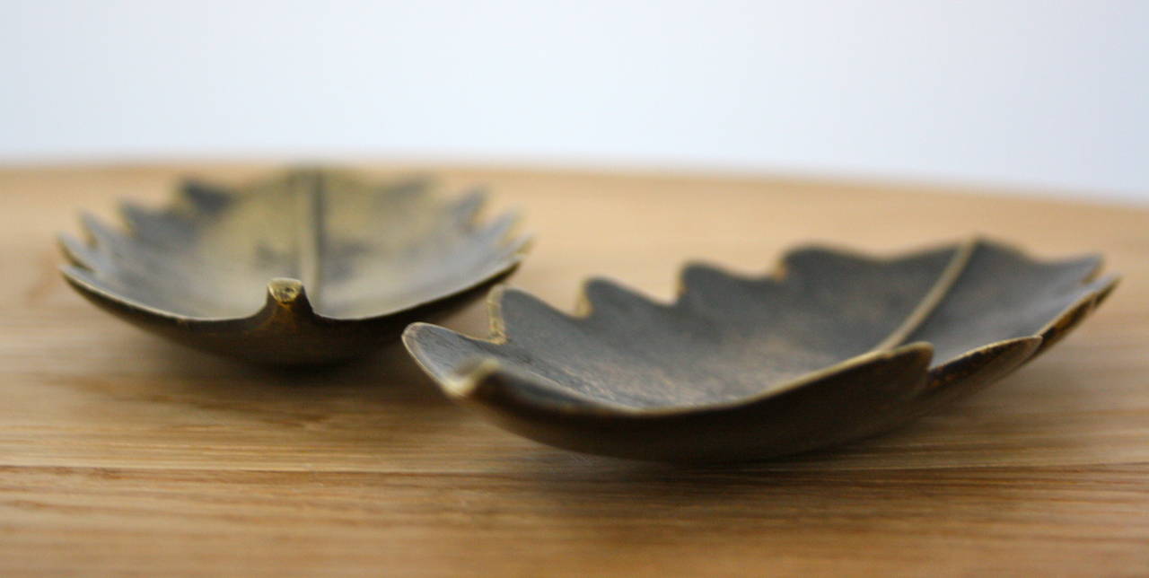 Mid-20th Century Pair of Leaf Ashtrays by Carl Auböck
