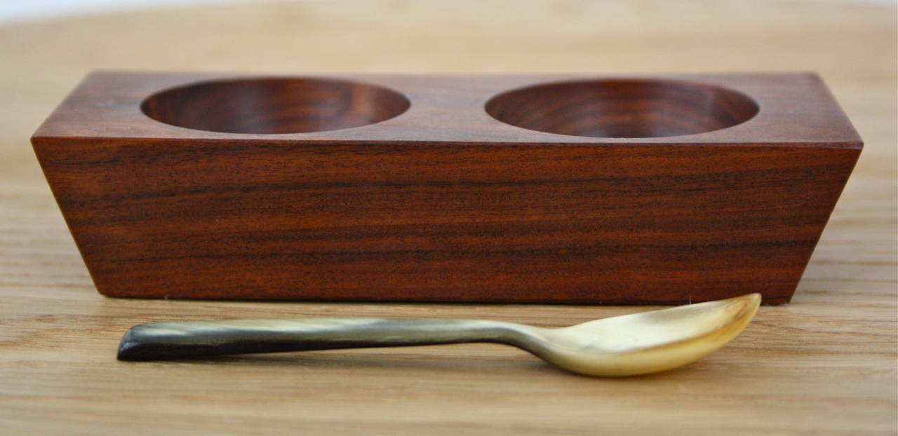 Carl Aubock Walnut Double Eggcup with a Horn Spoon