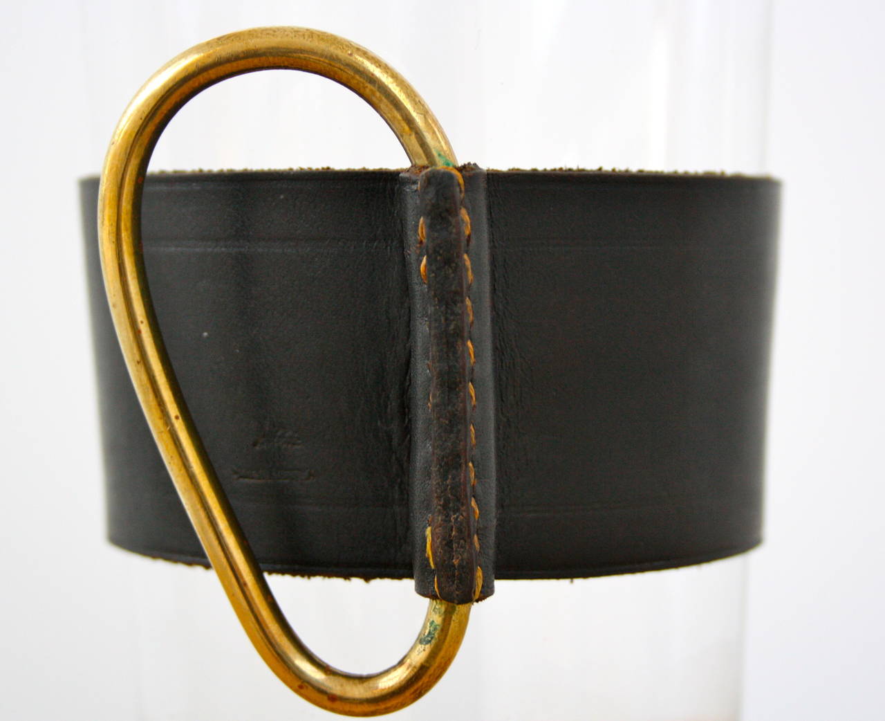 Carl Aubock Large Glass Jug with a Leather Sleeve and a Brass Handle 2