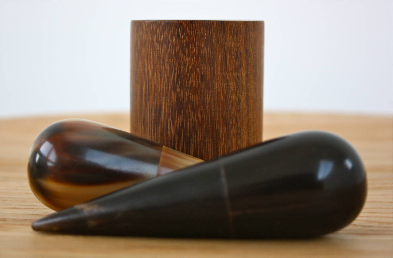 Horn Set of Pepper and Salt Shakers with a Wanult Holder by Carl Aubock