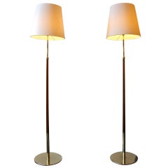 Pair of Rio Rosewood and Brass Floor Lights