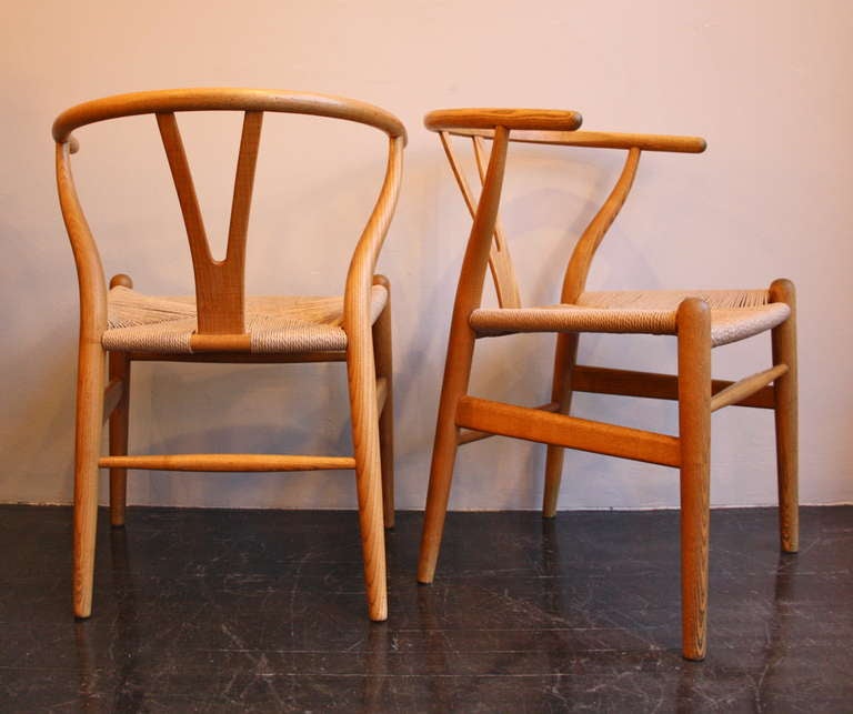 Oak Set of Six Hans Wegner Wishbones Chairs