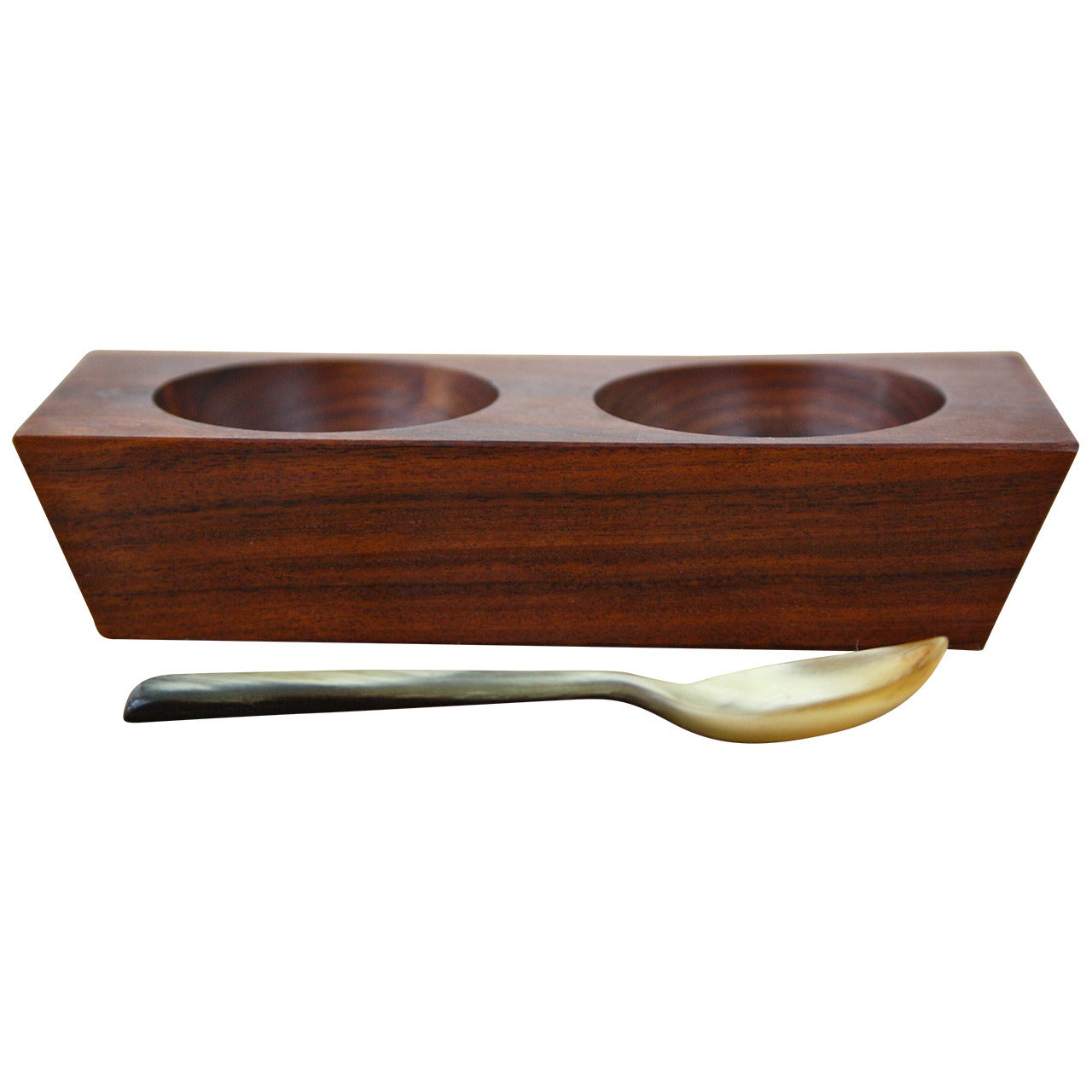 Carl Aubock Walnut Double Eggcup with a Horn Spoon