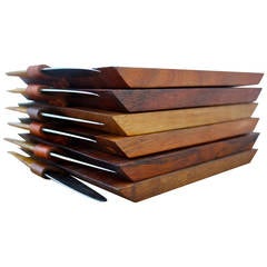 Carl Aubock Set of six Walnut Boards and Knives
