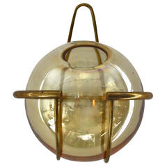 Rare Magnifcent Glass and Brass Wall Vase by Carl Aubock