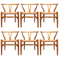 Set of Six Hans Wegner Wishbones Chairs
