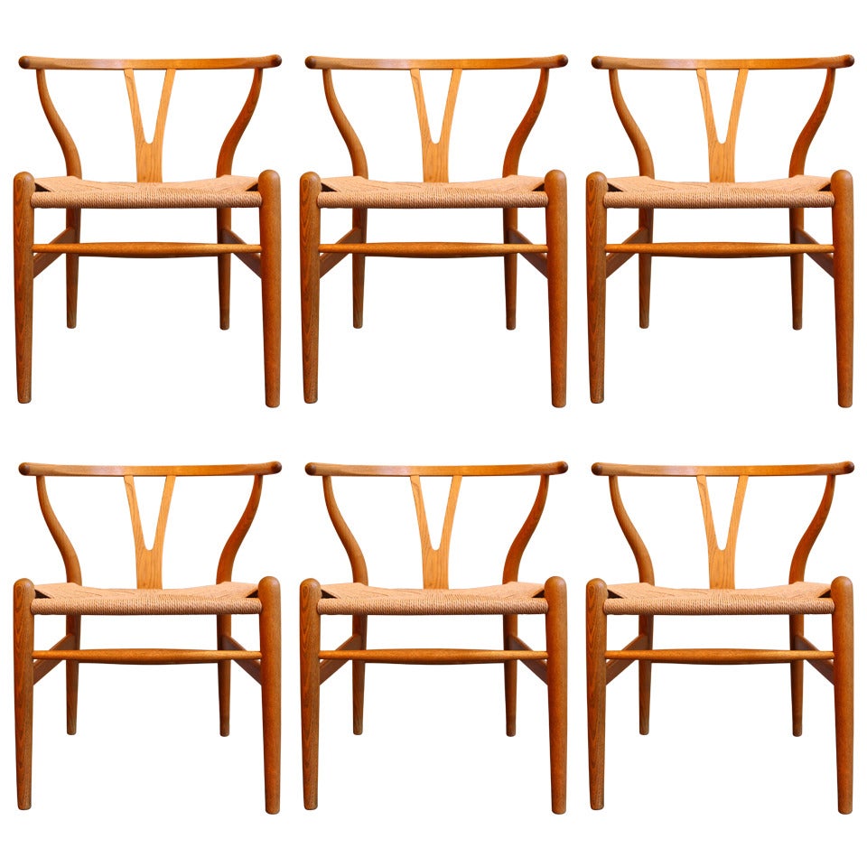 Set of Six Hans Wegner Wishbones Chairs