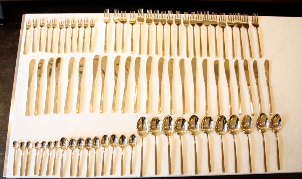 Solid bronze cutlery set designed by Sigvard Bernadotte. 89 pieces incl serving pieces