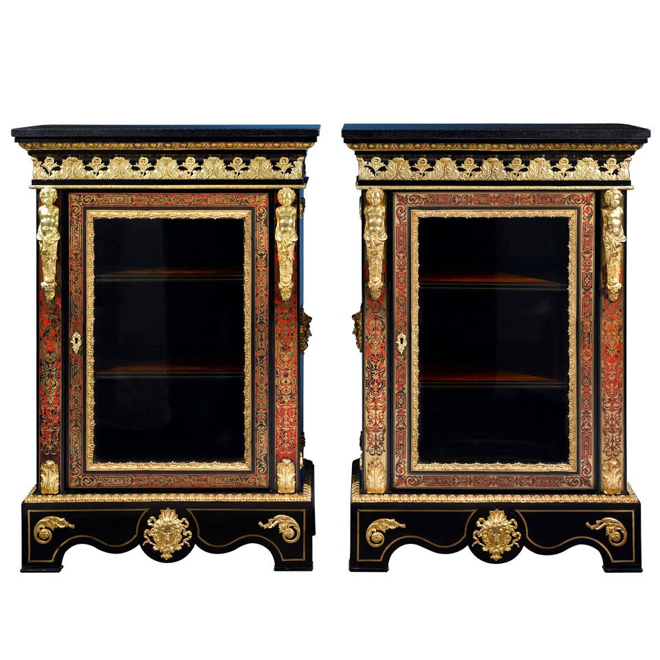 Pair of 19th Century Boulle Style Cabinets