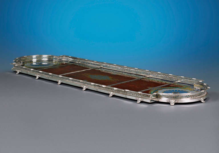 French Silver Plate and Eglomise Plateau by Charles Balaine