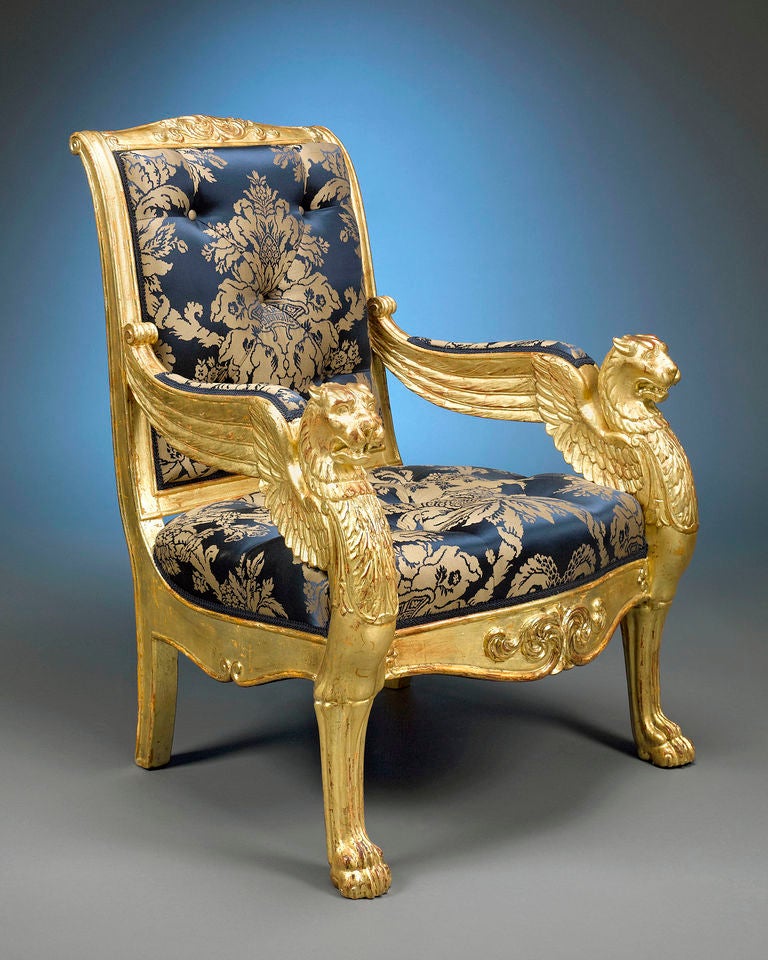 Empire French Giltwood Armchairs