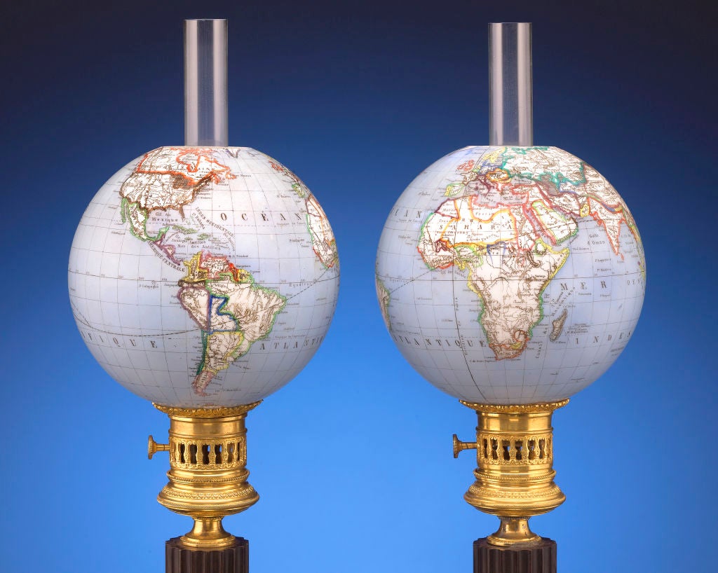 French Opaline Globe Oil Lamps For Sale at 1stDibs