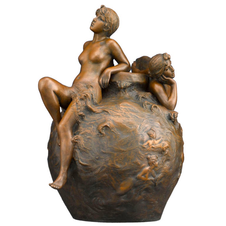 Art Nouveau Water Nymph Bronze Vase