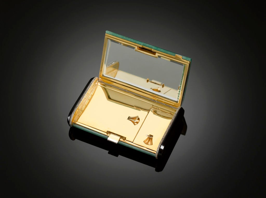 French Art Deco Aventurine and Gold Minaudiere In Excellent Condition In New Orleans, LA