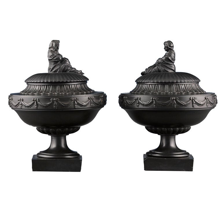 Wedgwood & Bentley Black Basalt Vases