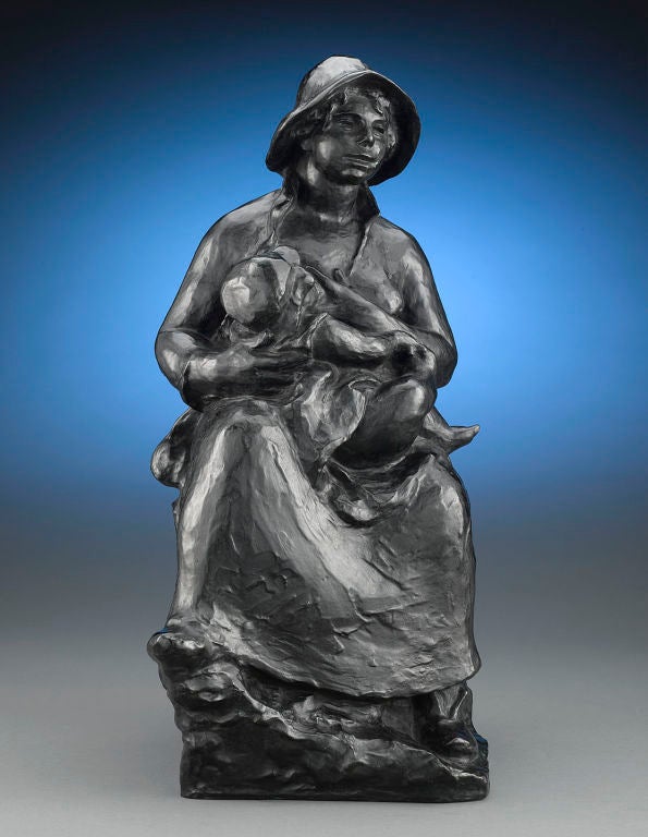 Pierre-Auguste Renoir<br />
1841-1919 · French<br />
<br />
La Maternité<br />
<br />
Bronze with dark patina <br />
Signed 