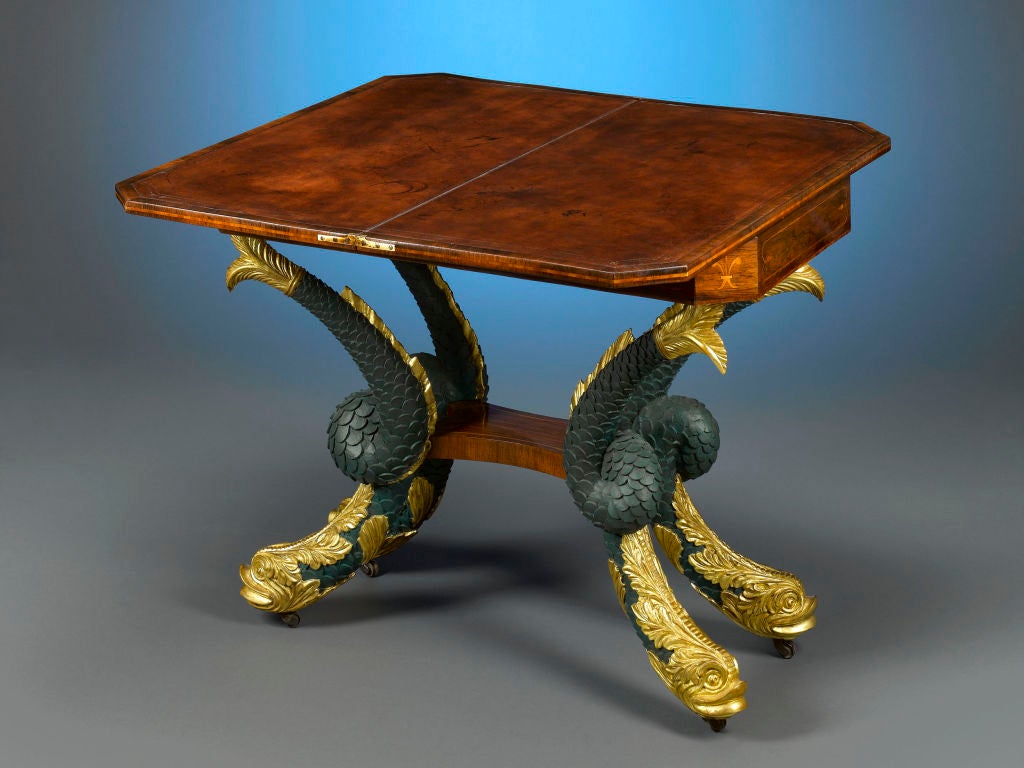English Regency Swivel Table with Dolphin Legs