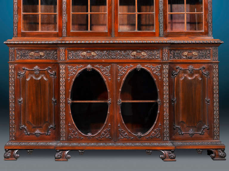English Mahogany Chippendale-Style Breakfront