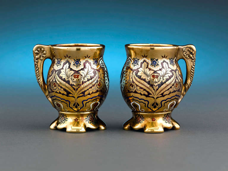 These remarkable and extraordinarily rare silver-gilt and enamel punch cups were crafted by Tiffany & Co. as part of the fabled Mackay silver service known as teh 