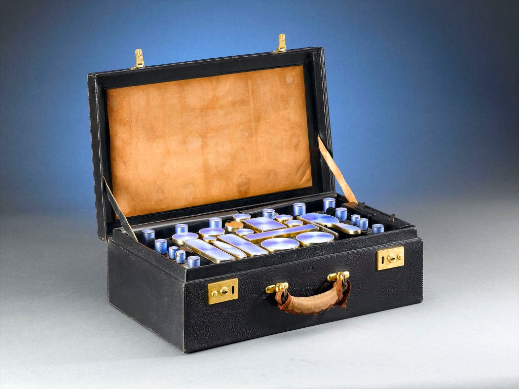 This extraordinary French silver-gilt and enamel necessaire was once owned by Andy Warhol, one of the most influential artists of the 20th century. Exceptional in design and beautifully maintained, this case was sold as part of the Andy Warhol