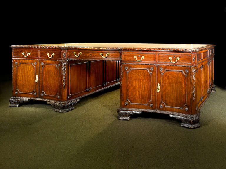 19th Century Important Chippendale Partner's Desk