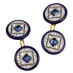 CARTIER PARIS Diamond & Sapphire Cufflinks