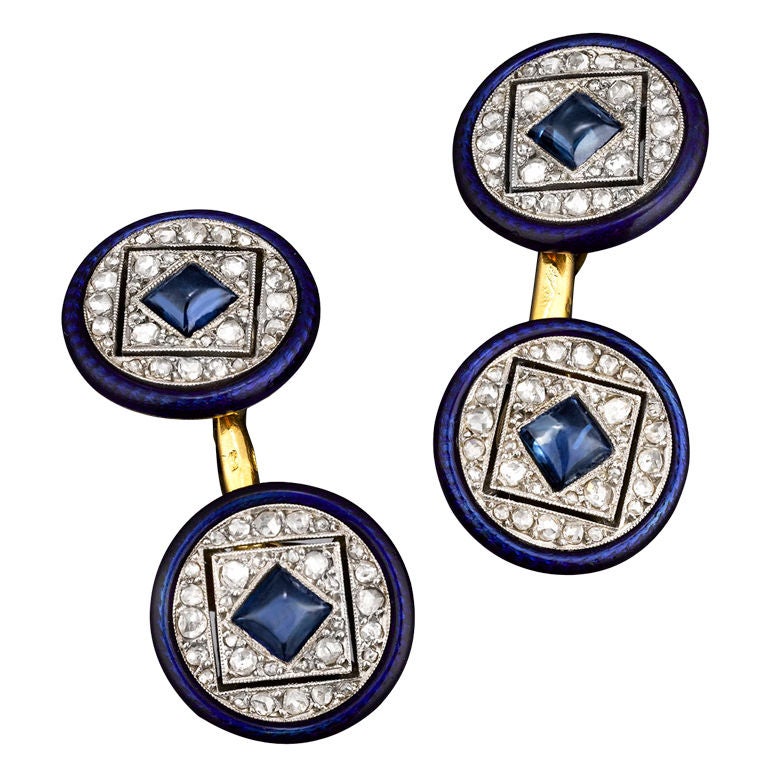 CARTIER PARIS Diamond Sapphire Cufflinks