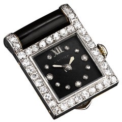 Antique Cartier Art Deco Diamond and Onyx Clip Watch