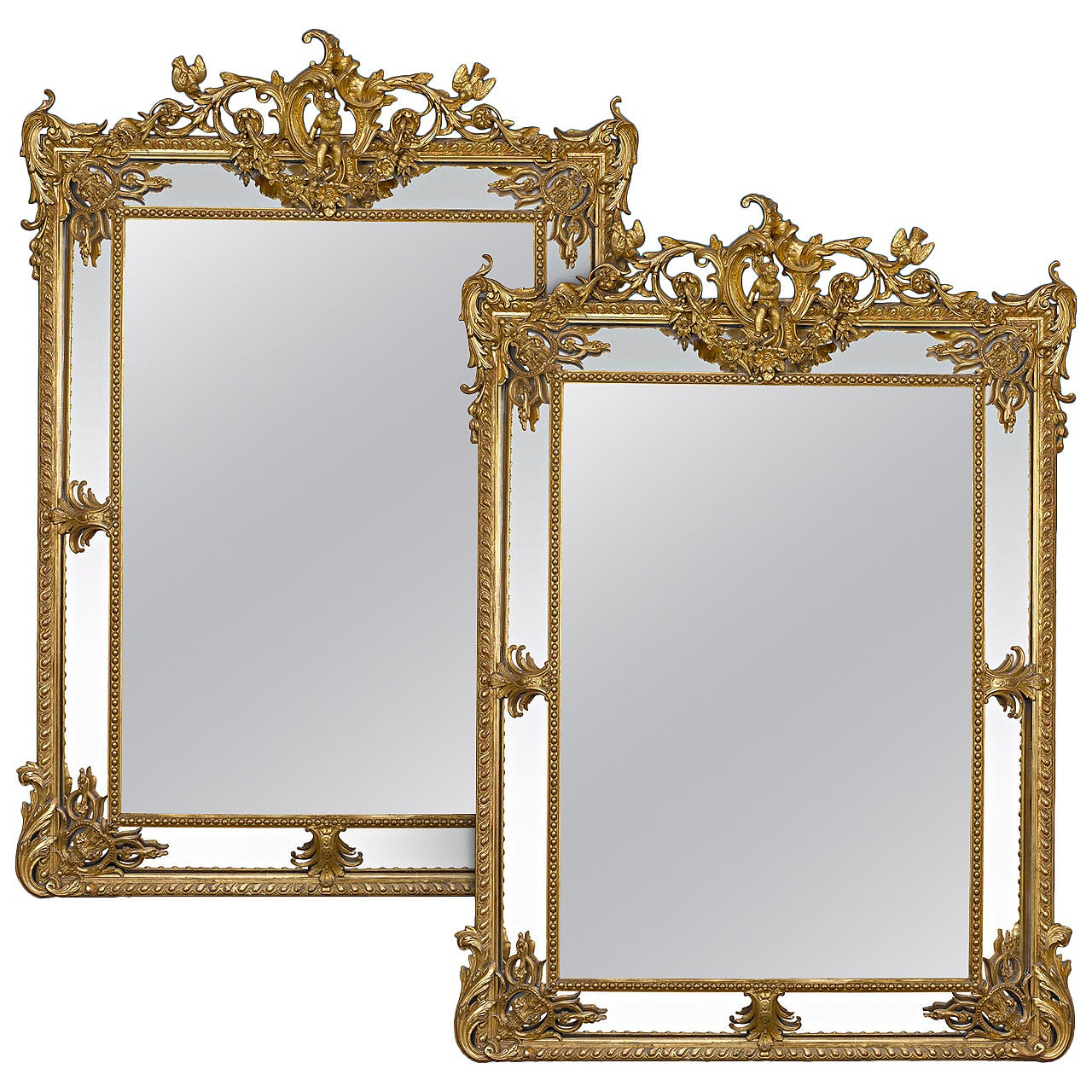 Pair of Louis XV Revival Giltwood Mirrors