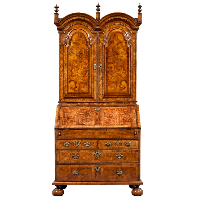 Queen Anne Burl Walnut Secretary