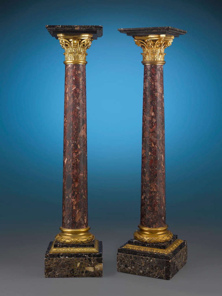 Louis XVI-Style Marble and Bronze Pedestals