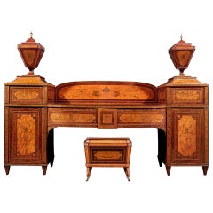 Antique Satinwood and Mahogany Pedestal Sideboard Suite