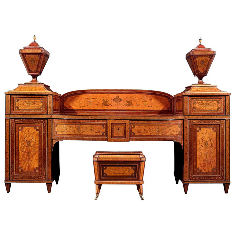 Satinwood and Mahogany Pedestal Sideboard Suite For Sale