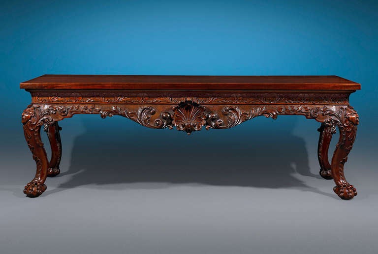 This unbelievable Irish mahogany side wake table is outstanding in both design and pedigree. Formerly in the collection of Esmond Bradley Martin, whose palatial Long Island Estate, Knole, housed one of the finest groups of English furniture and