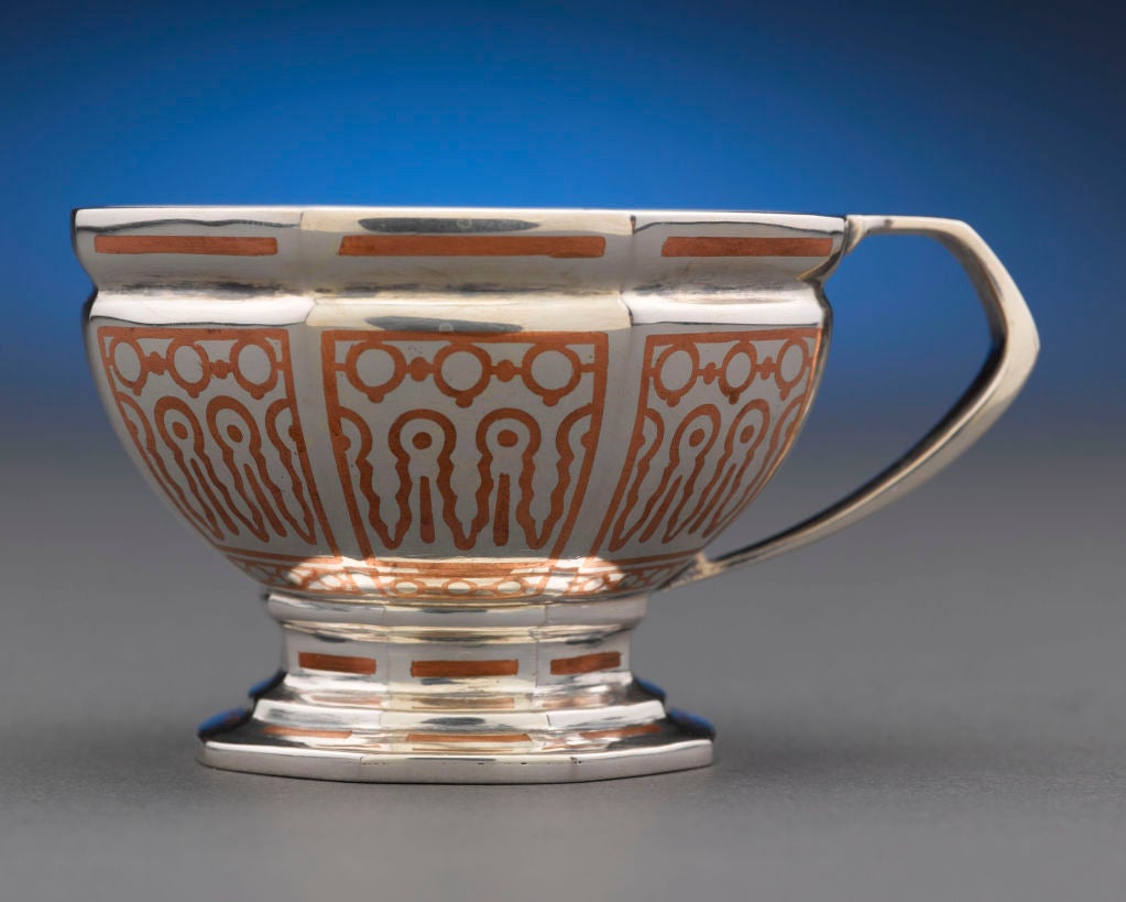 Tiffany & Co, Copper Inlaid Silver Punch Service In Excellent Condition In New Orleans, LA