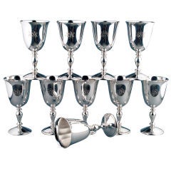 Antique Set of 10 Cartier Sterling Goblets